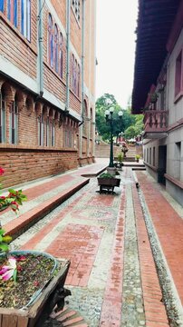 Traditional street next to main square in Jerico town, Colombia