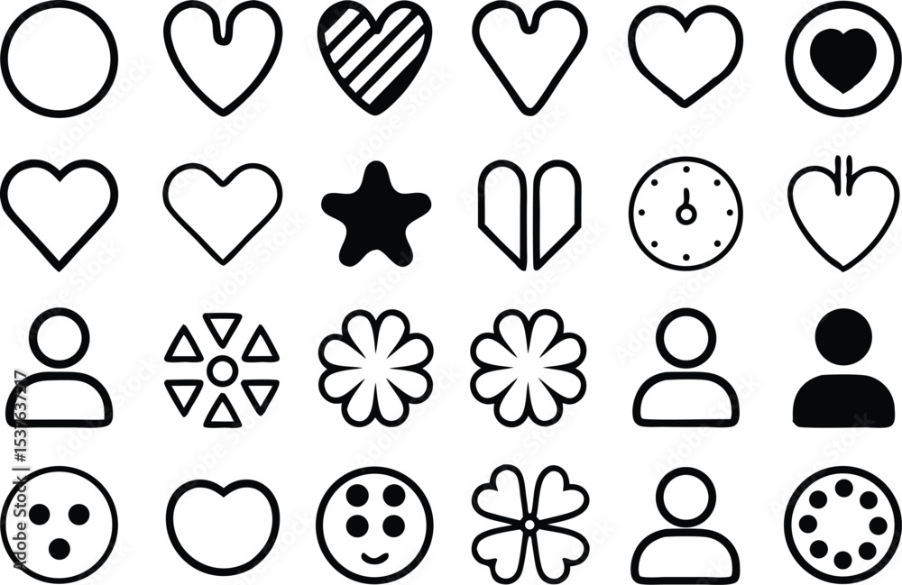 Poster collection of abstract creative flat icons set in solid fill style isolated on transparent backgroun