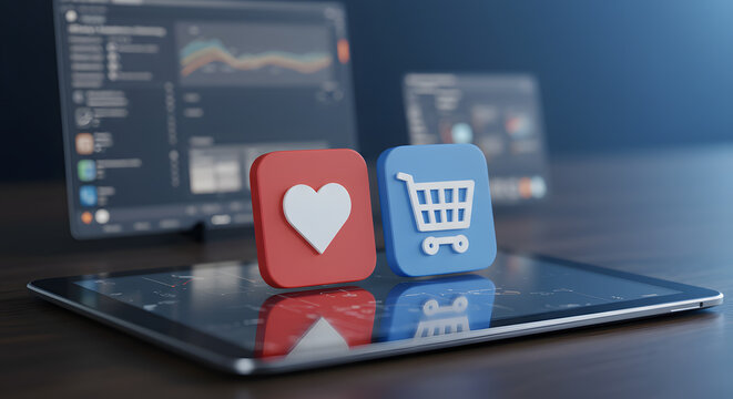 E-commerce Application Icons on Tablet Device