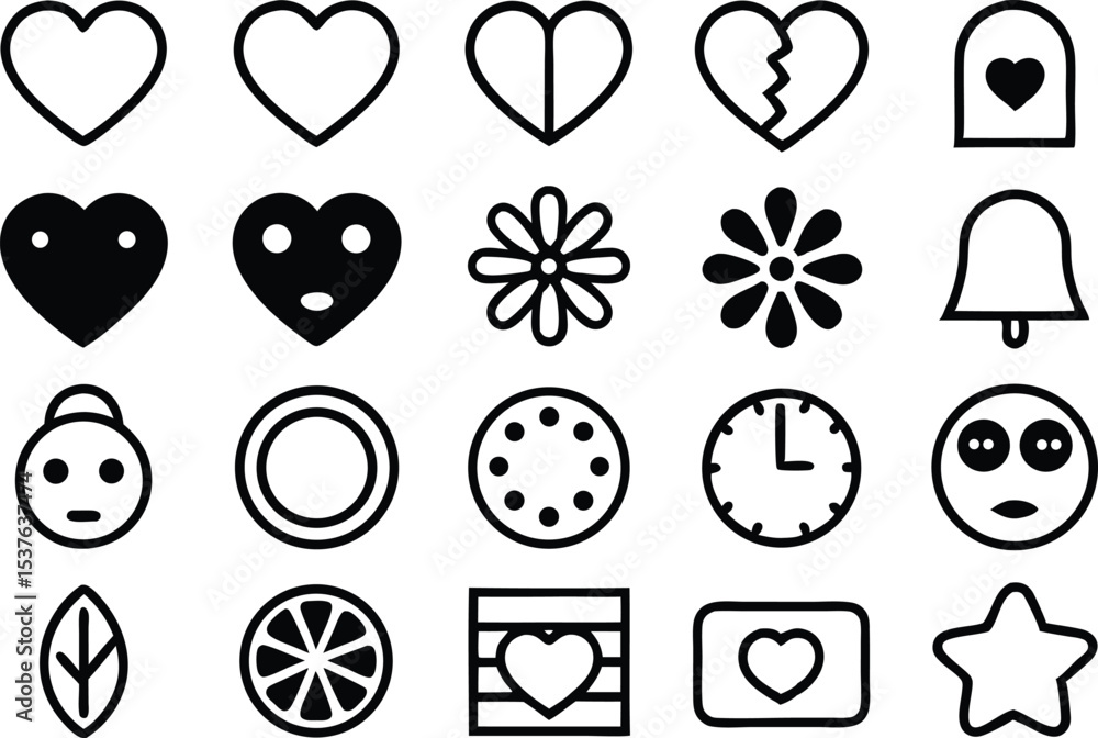 Poster collection of abstract creative flat icons set in solid fill style isolated on transparent backgroun