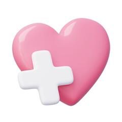 Pink heart with white plus medical health care symbol