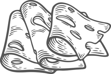 Hard cheese three slices with holes cut block organic milk butter fresh food engraving