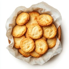 Fototapeta premium Freshly Baked Golden Cookies in a Woven Basket Lined with Paper