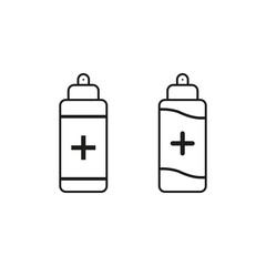 Battery icon set. Plus minus symbols. Minimal vector shapes. Energy charge design.