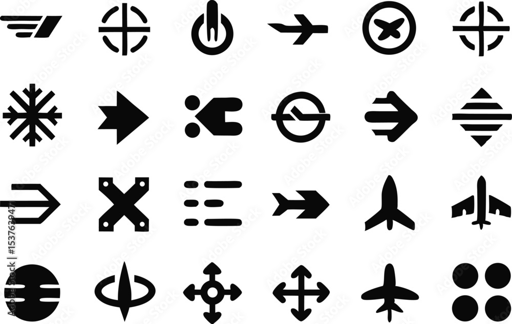 Poster collection of aerodynamic engineering and physics symbols isolated on transparent background
