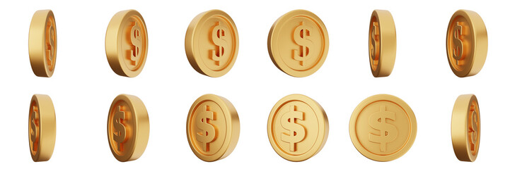 3d coin finance investment wealth payment income money dollar icon set bundle illustration