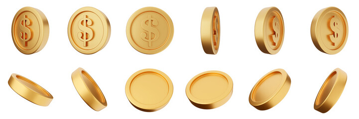 3d coin finance investment wealth payment income money dollar icon set bundle illustration