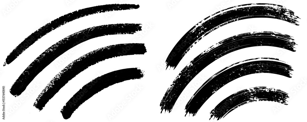Fototapete a collection of black marker brush stroke lines with dry ink texture isolated on a transparent or wh