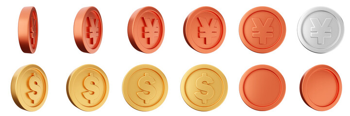3d coin finance investment wealth payment income money dollar icon set bundle illustration