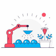 Futuristic Greenhouse Dome – Vector Illustration.
Vector of a futuristic dome greenhouse with robotic arms, solar power, and hydroponics in eco-friendly setting.
