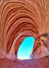 Sandstone Cave Amphitheater Desert Layers Panorama Looking Outward
