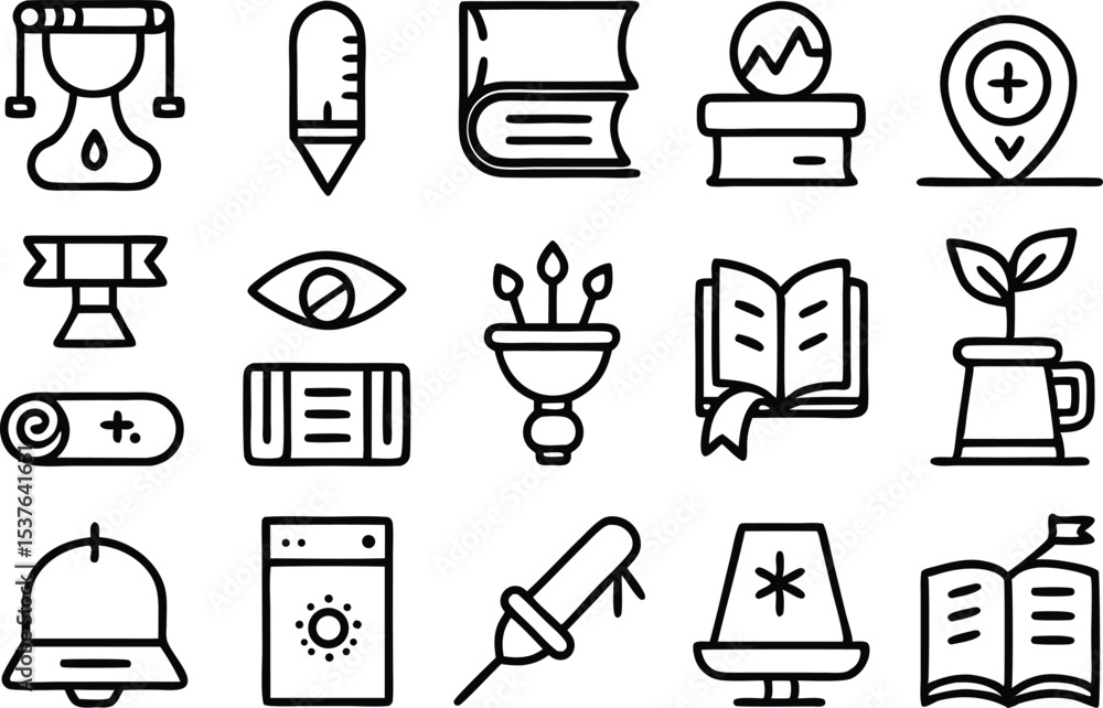 Poster arcane scroll outline icon set isolated on transparent background
