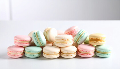 Fototapeta premium Vibrant display of macarons, each miniature masterpiece of pastel hues, showcasing delightful colors and textures that evoke joy and sweetness