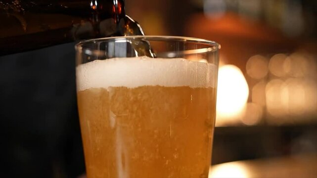 ビールを注ぐ瞬間の美しいクローズアップ