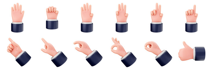 3d hand gestures like thumb finger trendy icon set bundle illustration