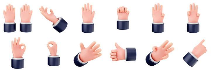 3d hand gestures like thumb finger trendy icon set bundle illustration