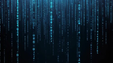 Futuristic digital rain effect with glowing blue lines and symbols, viewed from a straight-on angle, reminiscent of a sci-fi video interface. Live desktop wallpaper. - Powered by Adobe