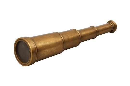 Brass telescope isolated on transparent background, evoking exploration and maritime adventures