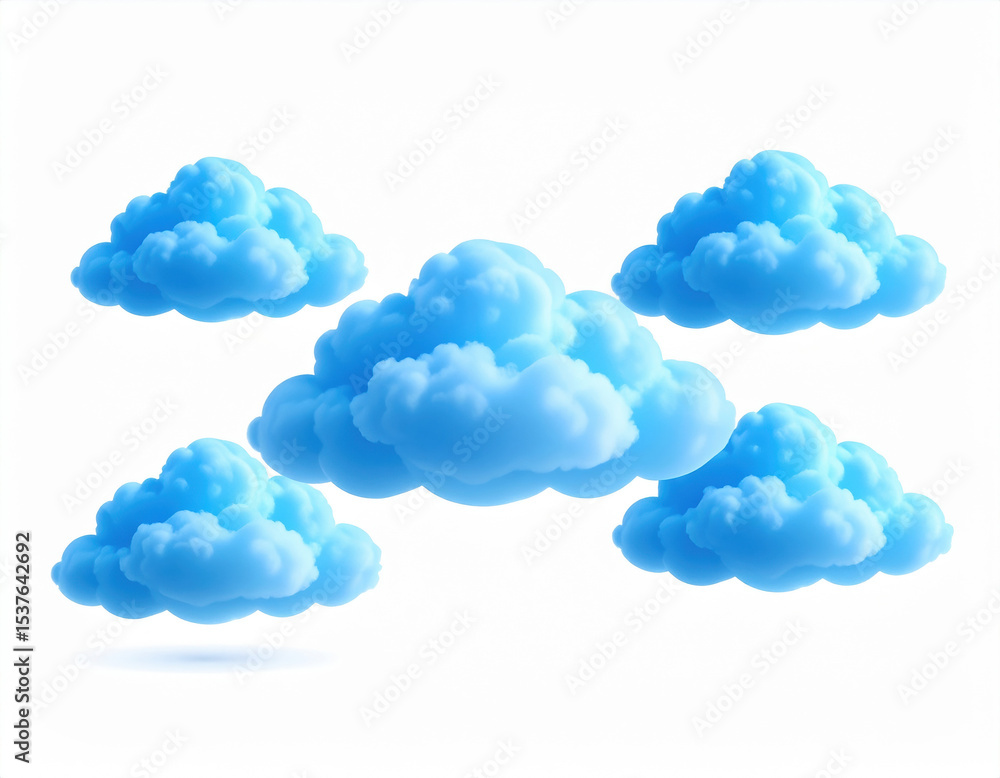 Poster translucent blue clouds float majestically in serene sky, each with distinct texture, creating whims