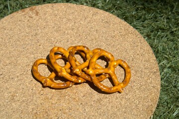 stack of pretzels for snacking outdoors
