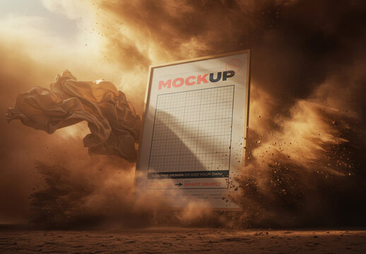 Vertical Frame Poster Mockup on Sand Storm Sunlight