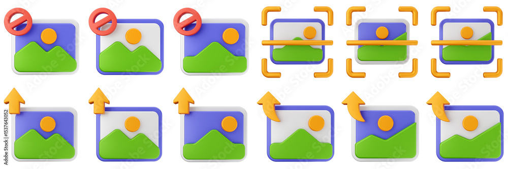 Poster 3d image scan upload picture gallery photo icon set bundle illustration
