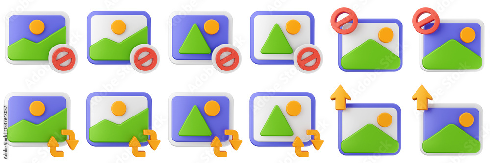 Aufkleber 3d image block restore upload picture gallery photo icon set bundle illustration
