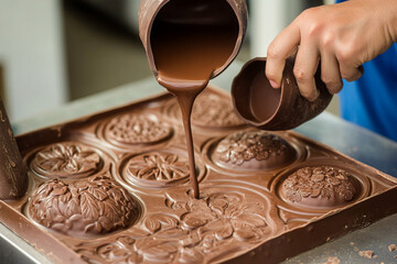 Fototapeta premium Crafting artisanal chocolate molds at a local workshop during the afternoon hours