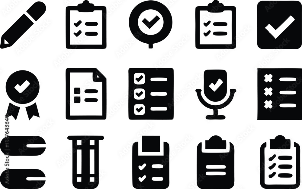 Poster assessment icon set solid filled icons for evaluation isolated on transparent background