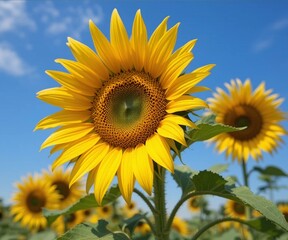 Fototapeta premium Sunflower in the field nature background blooming blossom beautiful