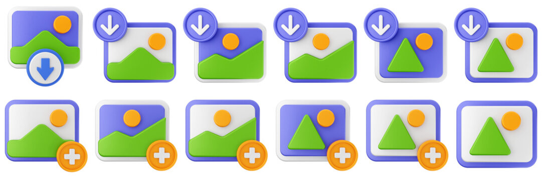 3d image download add picture gallery photo icon set bundle illustration