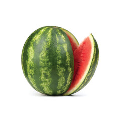 Whole and Sliced Watermelon on White Background