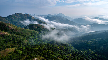 Tai Mo Shan Forest Valley Under Cloud Layers, Good For Moody And Poetic Visuals
