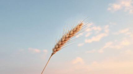 Obraz premium single wheat ear positioned on right side against clean ultrabright background