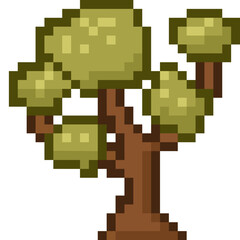 Pixel tree vector, featuring a retro, 8-bit style tree. Perfect for game design, digital art, abstract backgrounds, or nature-themed projects with a vintage, digitized feel.