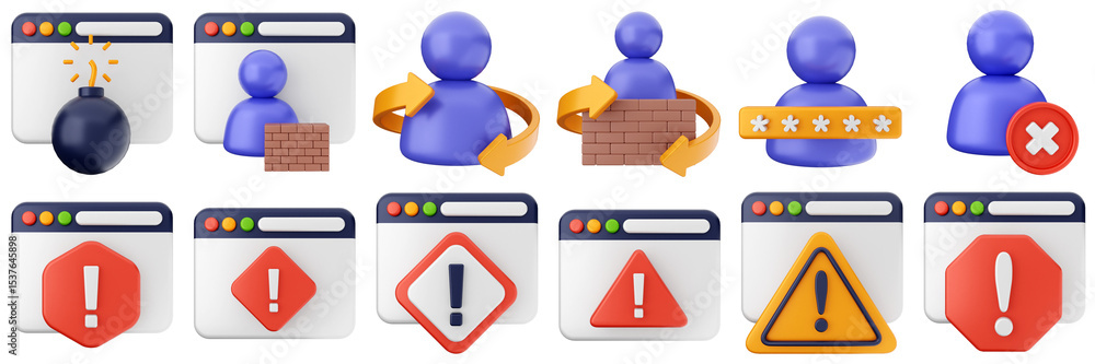Poster 3d internet website user account firewall password cyber security safety data protection icon set bu