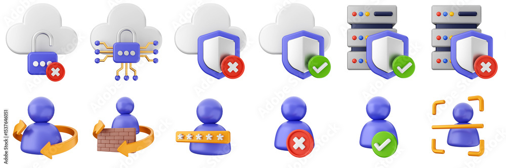 Poster 3d internet website cyber security safety data cloud user server protection icon set bundle illustra