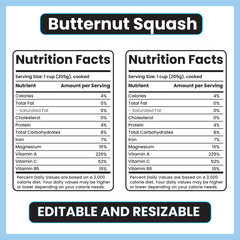 Obraz premium butternut squash nutrition facts, butternut squash nutrition label, squash calories chart, fall vegetable nutrition, orange vegetable nutrients, vitamin A rich foods,