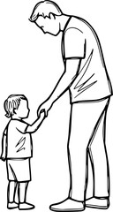 father touch the hand of a small child sketch design vector