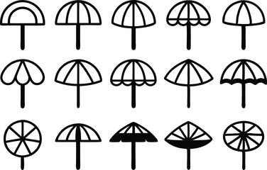 Fototapeta premium Beach umbrella icon set collection featuring sun umbrellas isolated on transparent background