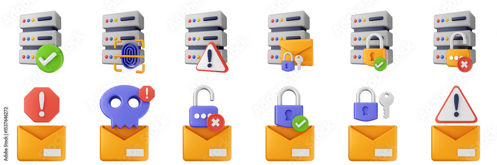 Poster 3d internet website mail server cyber security safety data protection icon set bundle illustration