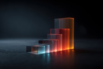 Abstract composition featuring glowing geometric glass steps and a vibrant gradient of colors.