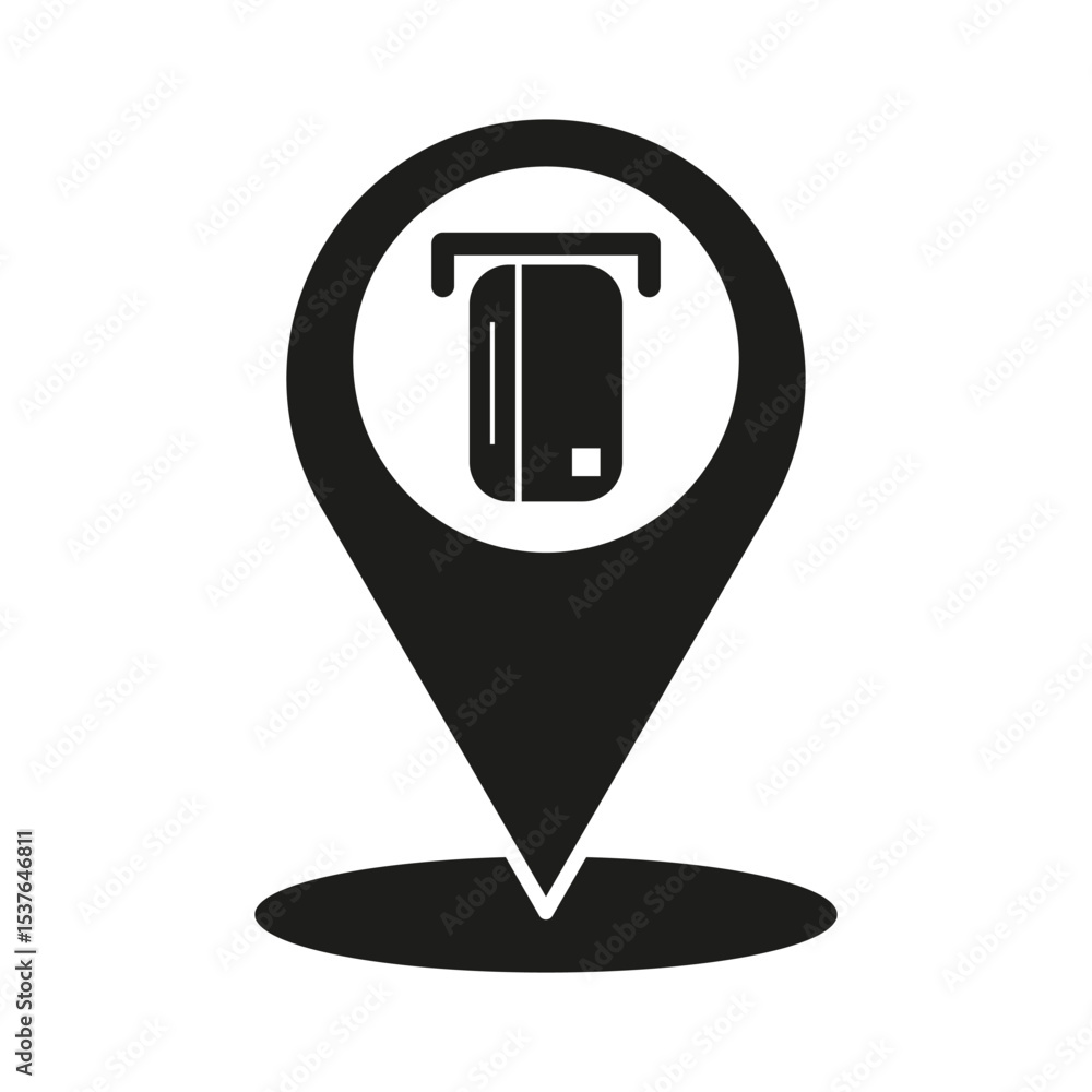 Poster location pin symbol. phone icon inside. black navigation vector. minimal point marker.