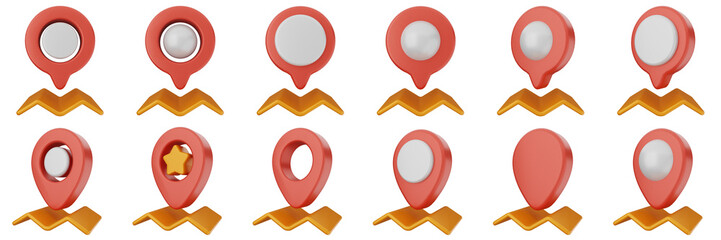 3d location mark navigation mark pin position icon set bundle illustration
