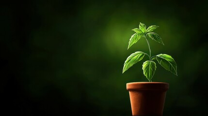 Obraz premium A small green plant growing inside a terracotta ceramic pot