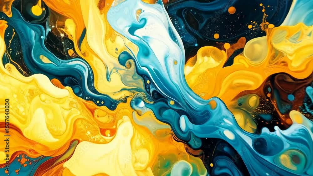Poster dynamic abstract background with swirling blue and gray fluid patterns on a deep navy backdrop with 