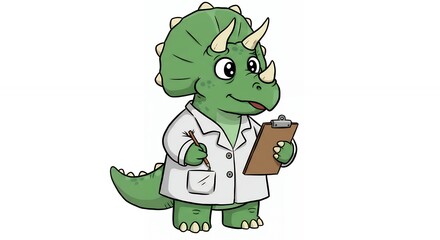 Obraz premium Cute dinosaur scientist cartoon character