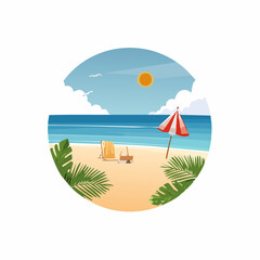 Serene Summer Beach Scene Relaxing Ocean View with Beach Chairs and Umbrella