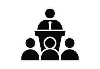 Public Speaking Icon Speaker at Podium with Audience Silhouette Vector