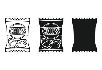 Potato Chips Bag Icon silhouette black and white vector illustration